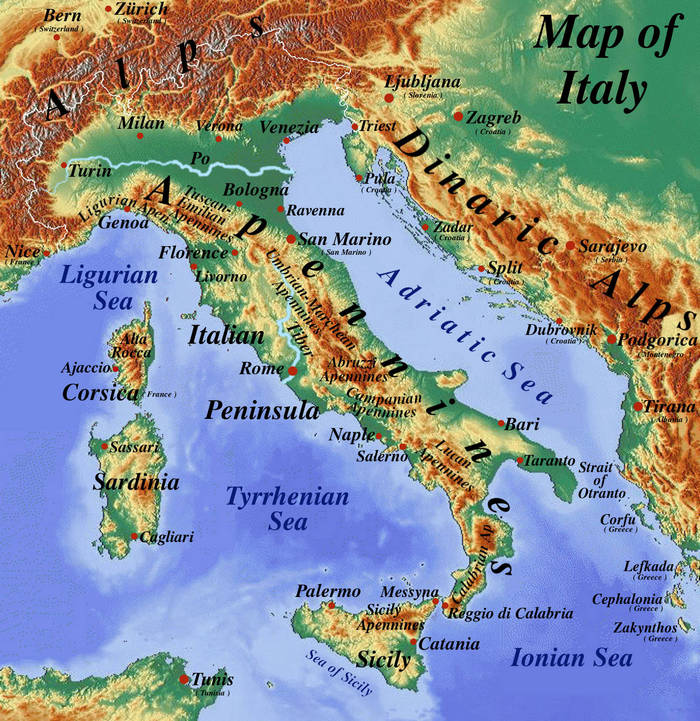 Physical Map of Italy